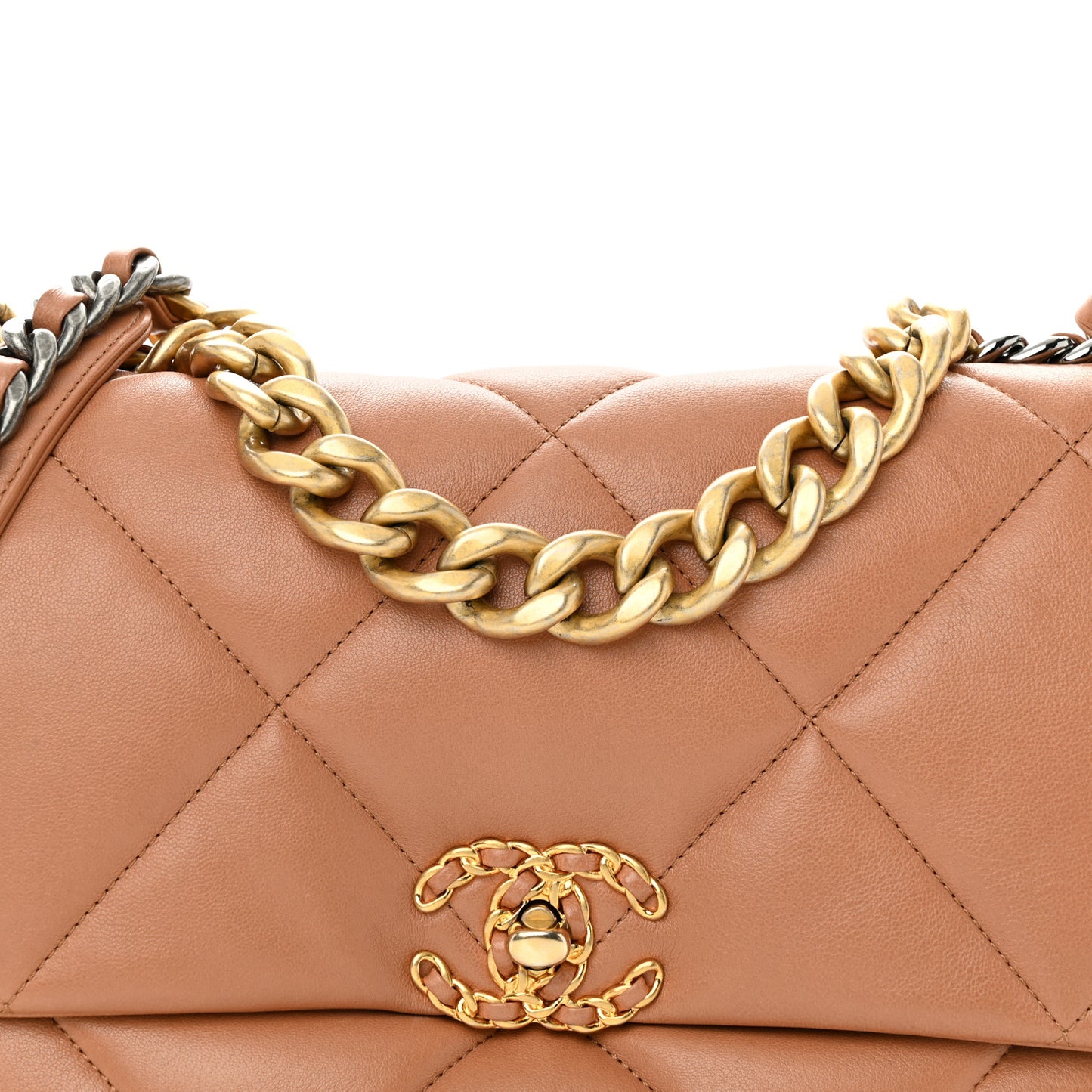 Lambskin Quilted Large Chanel 19 Flap Brown
