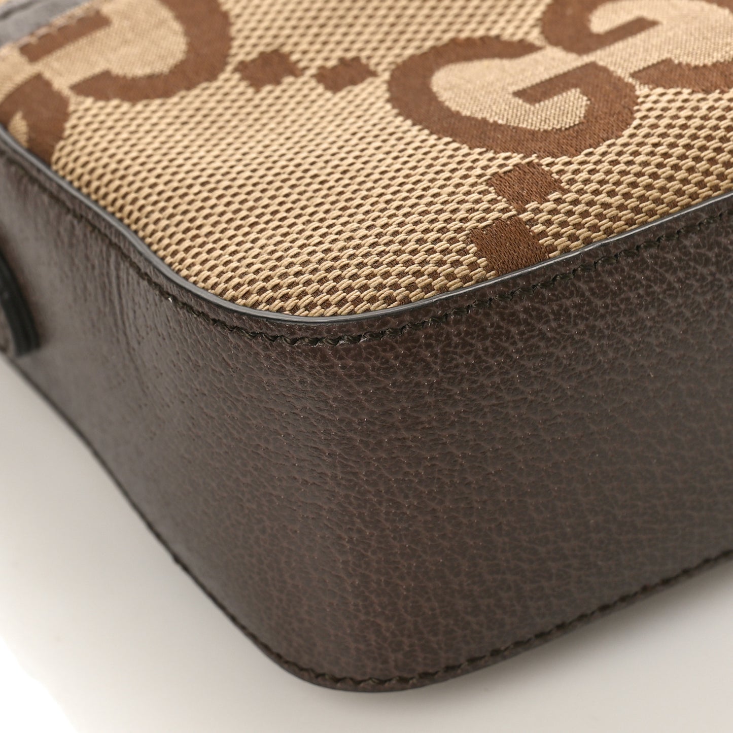 Monogram Jumbo GG Textured Dollar Calfskin Web Messenger Shoulder Bag Camel Ebony New Acero