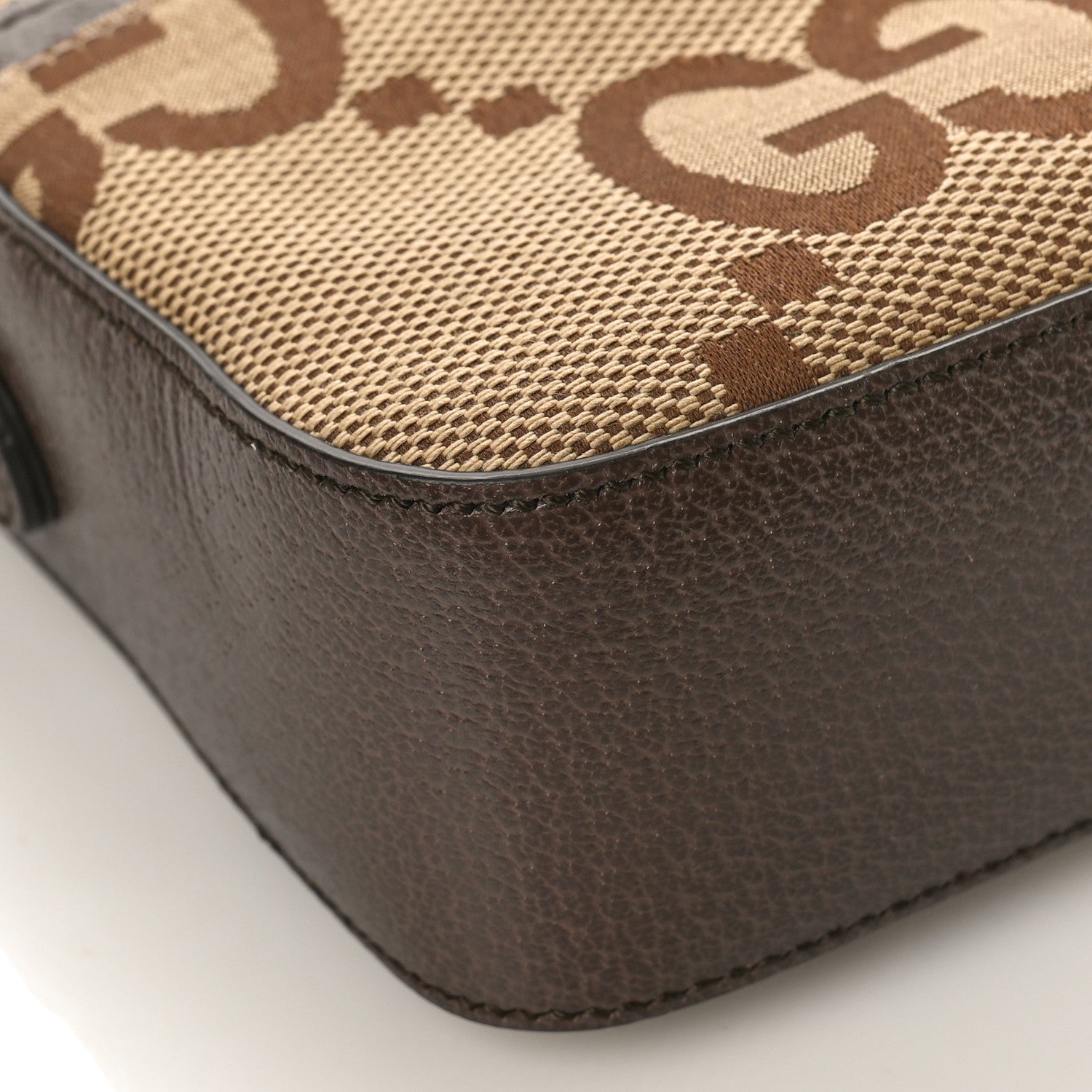 Gucci Monogram Jumbo GG Textured Dollar Calfskin Web Messenger Shoulder Bag Camel Ebony New Acero 6 of 9