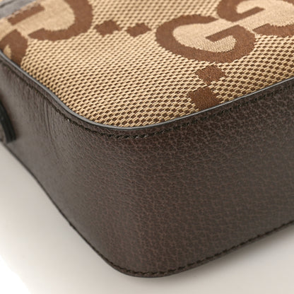 Gucci Monogram Jumbo GG Textured Dollar Calfskin Web Messenger Shoulder Bag Camel Ebony New Acero 6 of 9