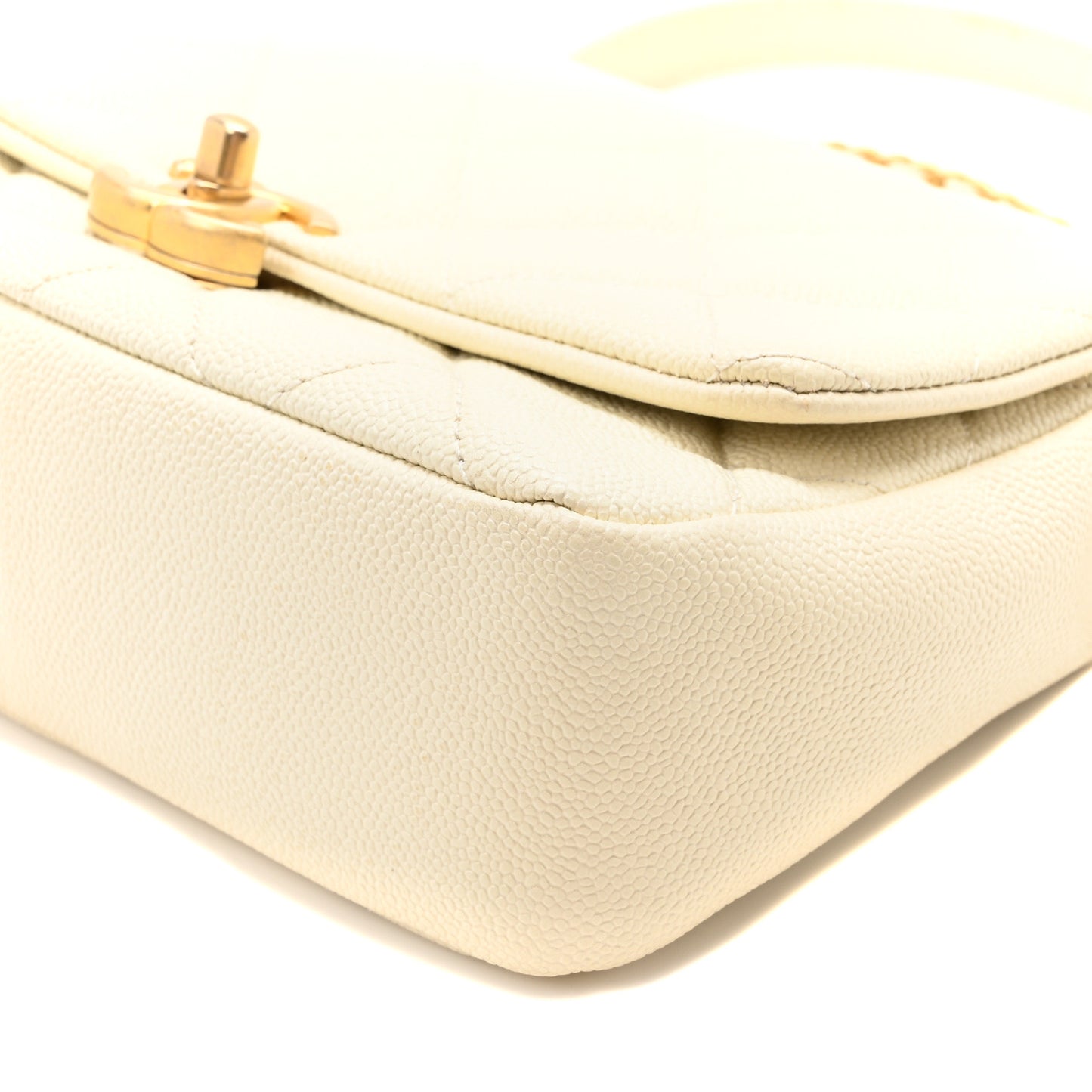 Shiny Caviar Quilted Small Chain Melody Flap White