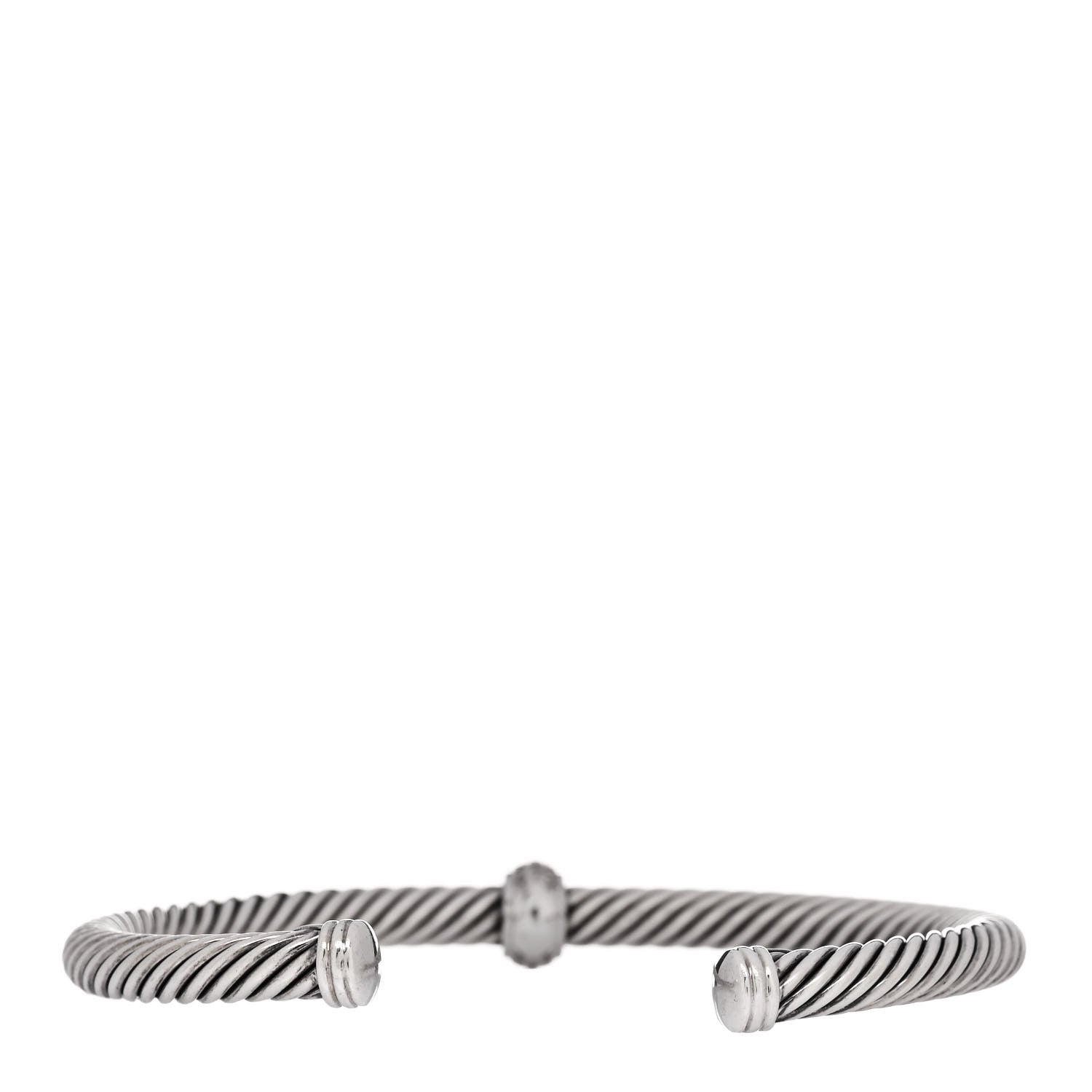 David Yurman Sterling Silver 18K White Gold Diamond 5mm Cable Classics Station Bracelet 2 of 3