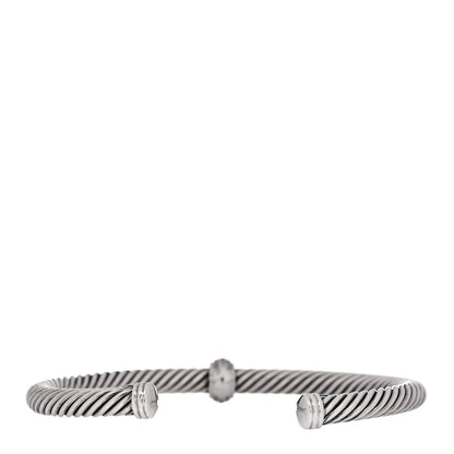 David Yurman Sterling Silver 18K White Gold Diamond 5mm Cable Classics Station Bracelet 2 of 3