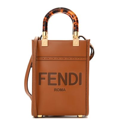 Fendi Vitello King Plexiglass Logo Embossed Mini Fendi Sunshine Shopper Tote Cuoio 1 of 10