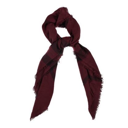 Burberry Modal Wool Overdyed Chambray Check Square Scarf Deep Claret 1 of 3