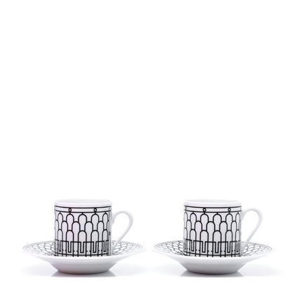 Hermes Porcelain H Deco Coffee Cup And Saucer Set Of 2 Black 2 of 7