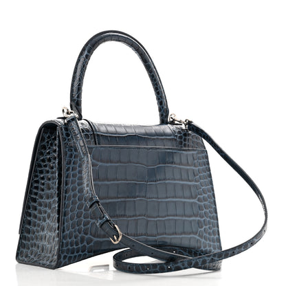 Balenciaga Shiny Calfskin Crocodile Embossed Medium Hourglass Top Handle Bag Denim Blue 3 of 13