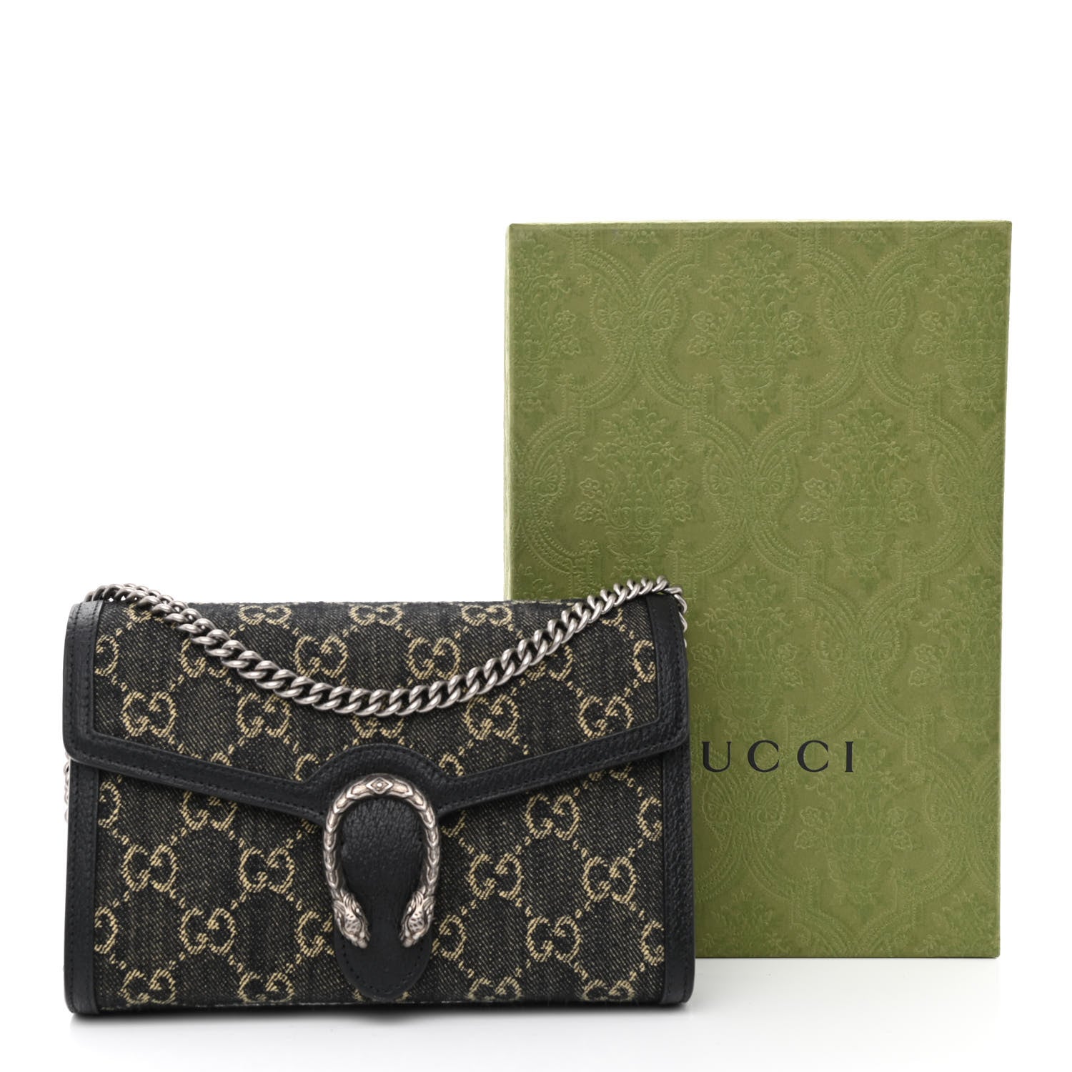 Gucci Jacquard Black Denim GG Monogram Mini Dionysus Chain Wallet Black Ivory 11 of 11