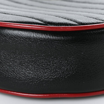 Gucci Vintage Effect Calfskin Matelasse Diagonal Mini Torchon GG Marmont Round Shoulder Bag Black Romantic Cherry 9 of 9