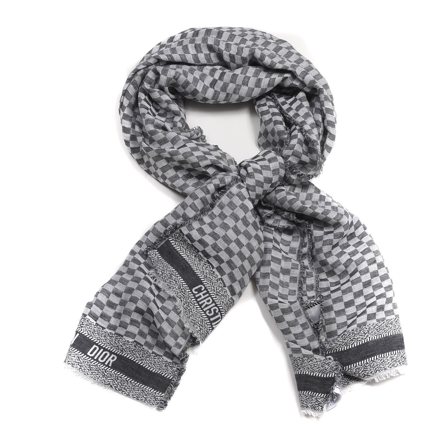 Christian Dior Linen Cashmere Cotton Silk Fringe Scarf Grey 1 of 3