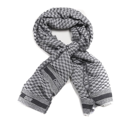 Christian Dior Linen Cashmere Cotton Silk Fringe Scarf Grey 1 of 3