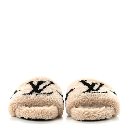 Louis Vuitton Shearling Bom Dia Flate Mules 38 Beige 2 of 9
