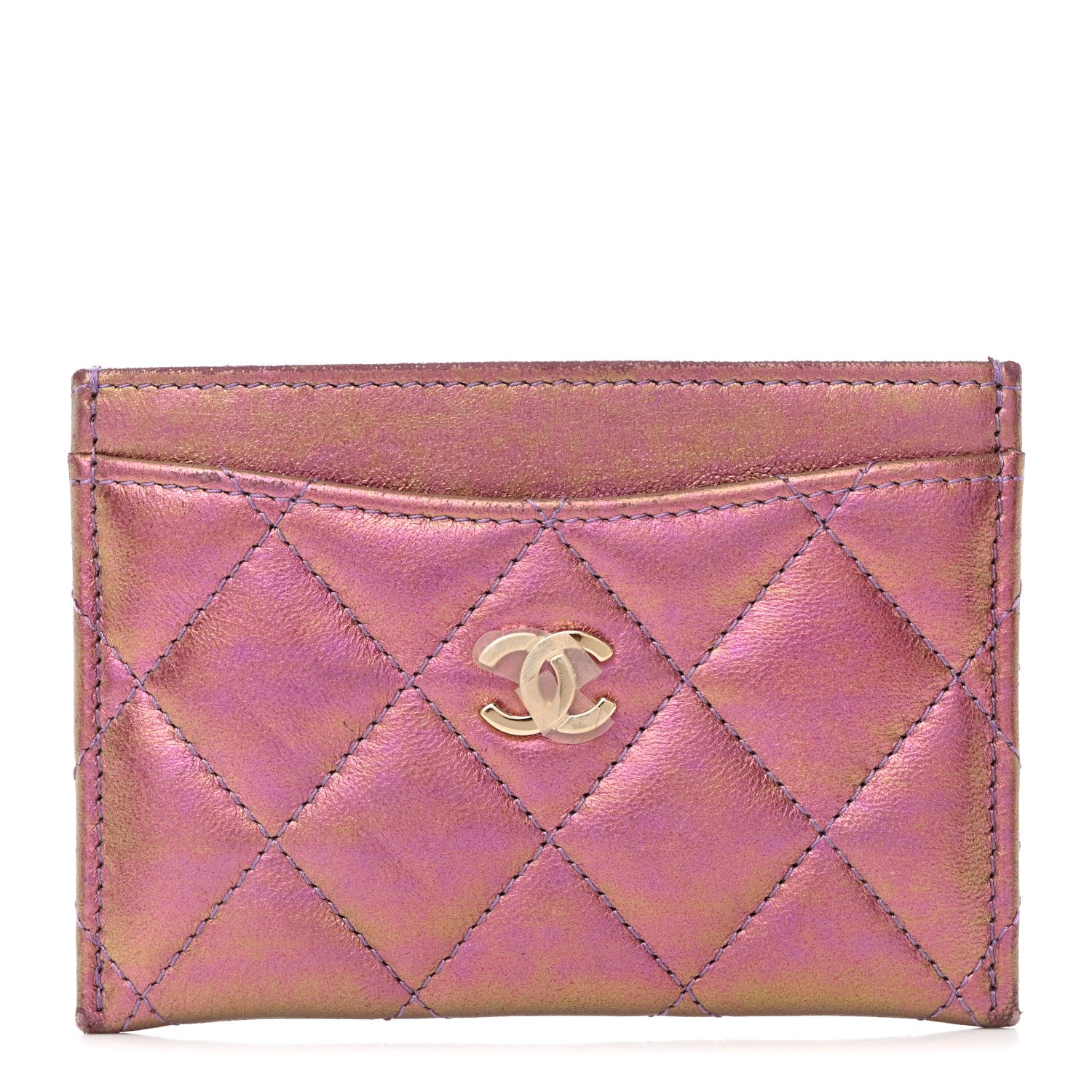 Chanel Iridescent Lambskin Quilted Card Holder Purple 1 of 10