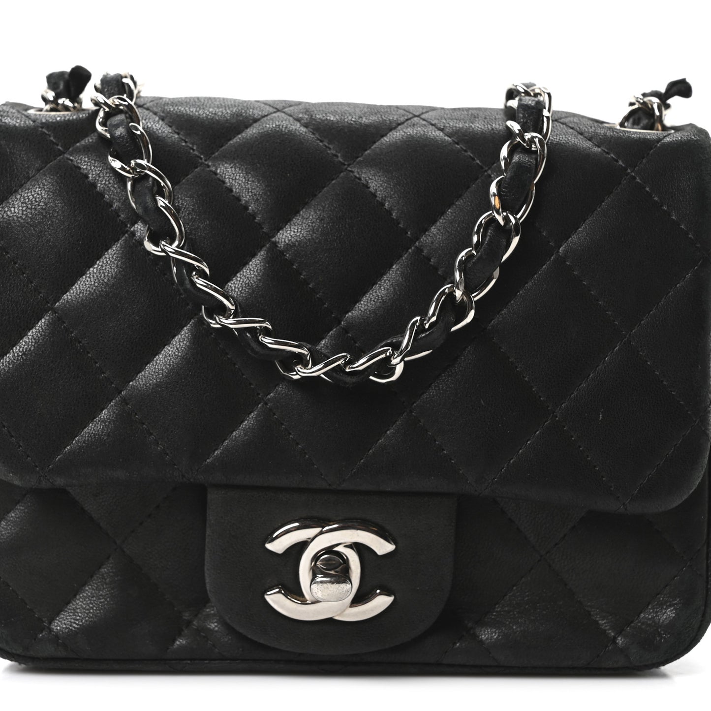Lambskin Quilted Mini Square Flap Black