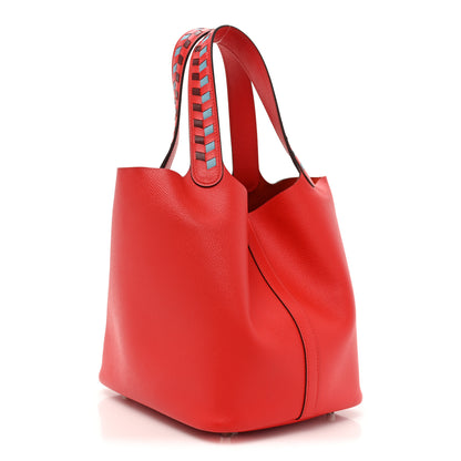 Hermes Epsom Tressage De Cuir Picotin Lock 22 MM Rouge Coeur Bleu du Nord Rouge H 3 of 18