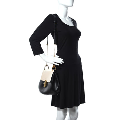 Chloe Grained Calfskin Lambskin Bi-Color Medium Drew Shoulder Bag Black Powder Beige 2 of 15