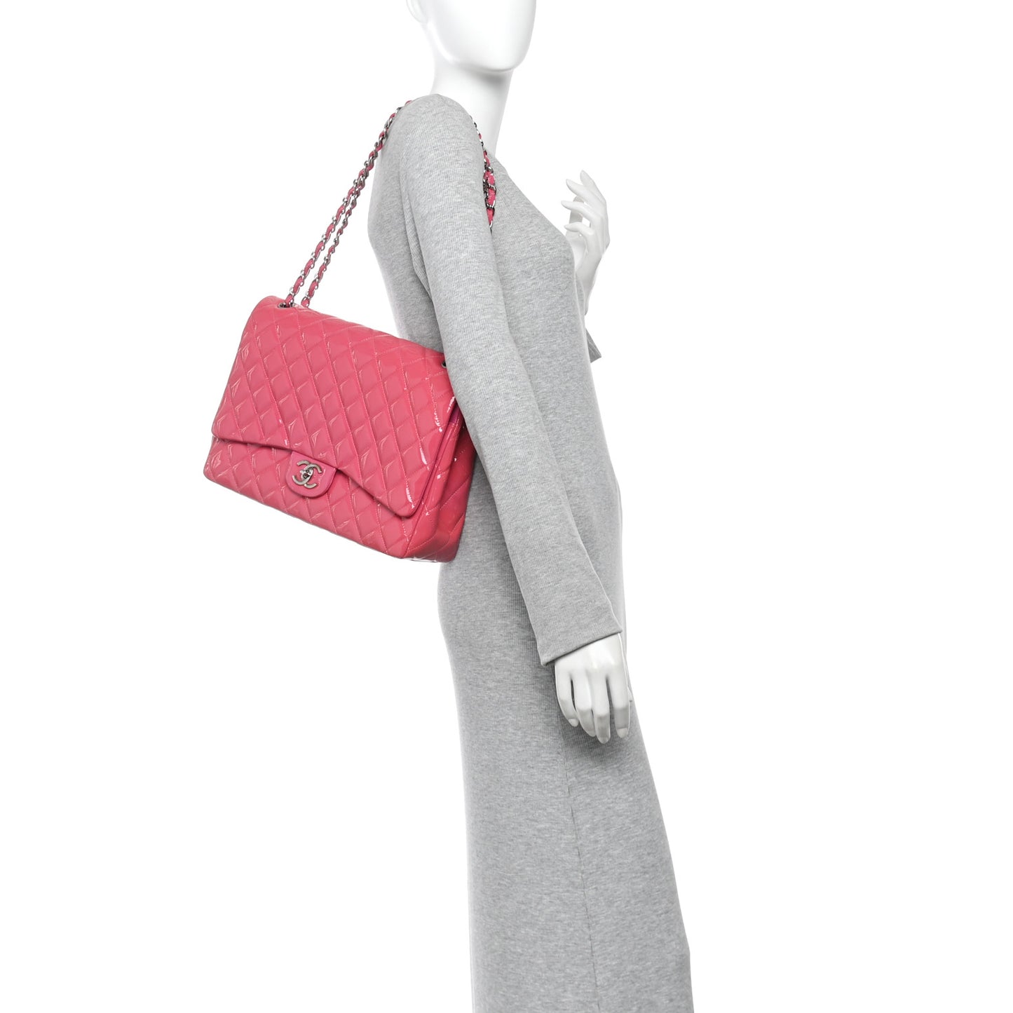 Patent Maxi Quilted Double Flap Fuchsia