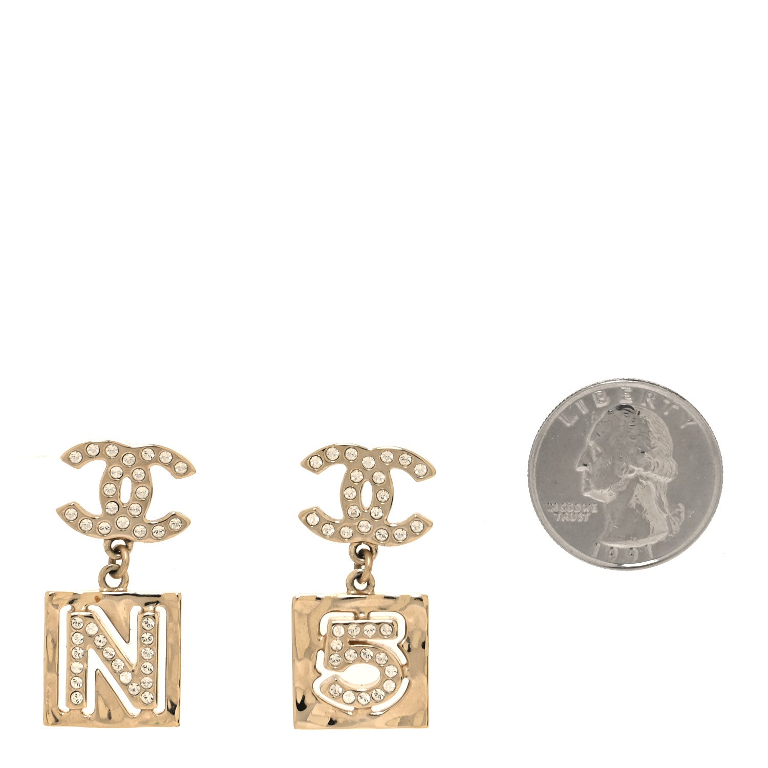 Chanel Crystal CC No 5 Drop Earrings Gold 2 of 5