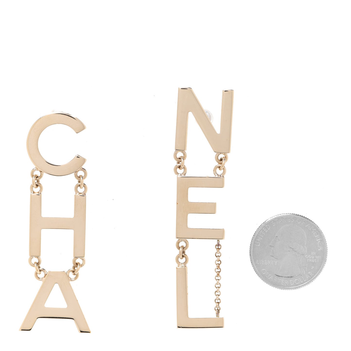 Metal Cha-Nel Logo Drop Earrings Gold