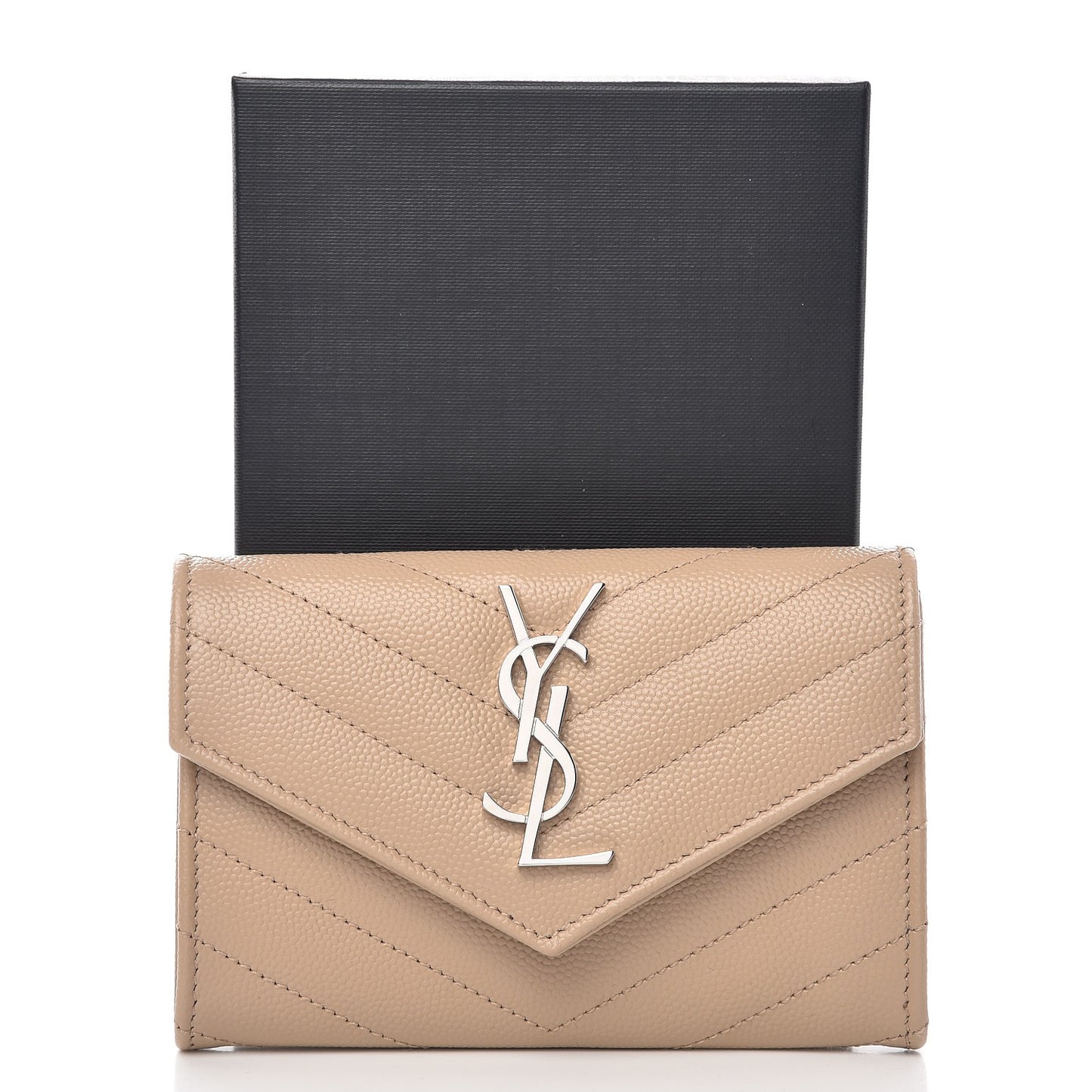 Grain De Poudre Matelasse Chevron Small Monogram Envelope Wallet Dark Beige