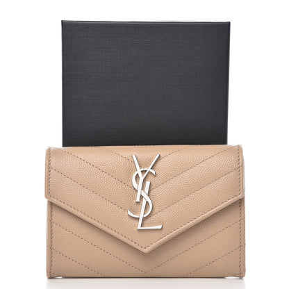 Saint Laurent Grain De Poudre Matelasse Chevron Small Monogram Envelope Wallet Dark Beige 7 of 7