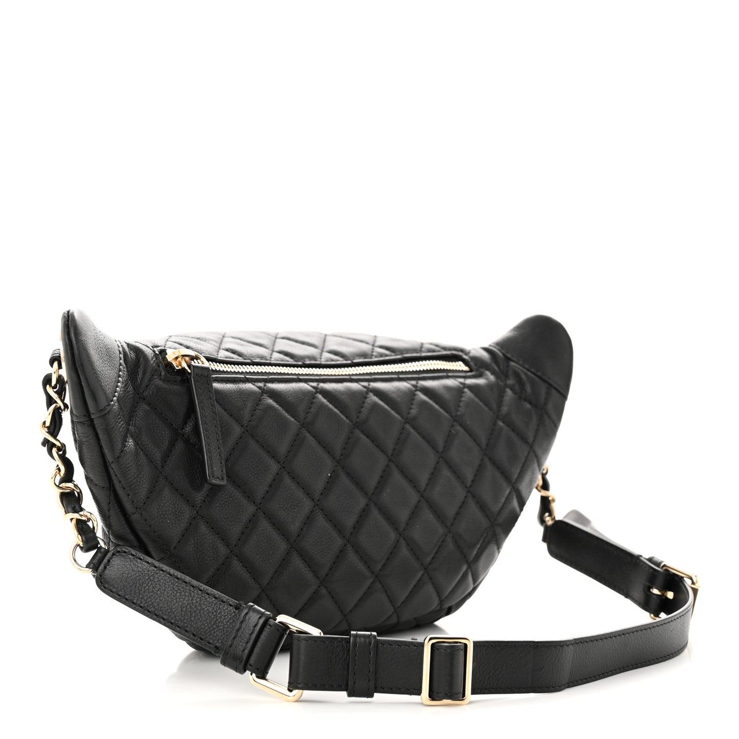 Calfskin Quilted Banane Waist Bag Fanny Pack Black