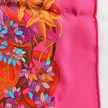 Hermes Silk Au Coeur de la Vie Scarf 90 Rose Vif Orange Violet 4 of 6