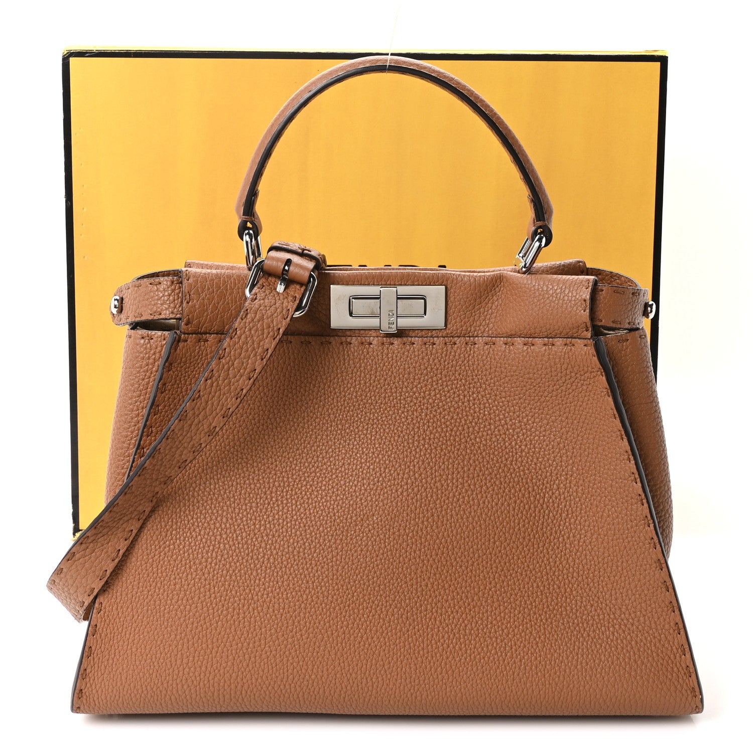 Fendi Cuoio Romano Selleria Bi-Color Medium Peekaboo Iconic Satchel Mou Deserto 11 of 11