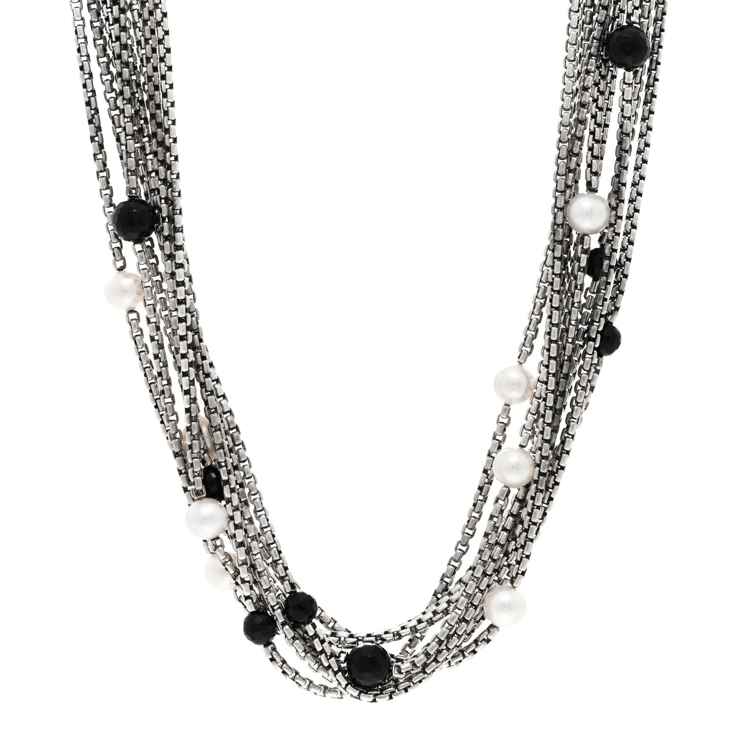 David Yurman Sterling Silver 18K Yellow Gold Pearl Black Onyx Multi Strand Necklace 1 of 4