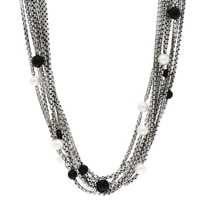 David Yurman Sterling Silver 18K Yellow Gold Pearl Black Onyx Multi Strand Necklace 1 of 4