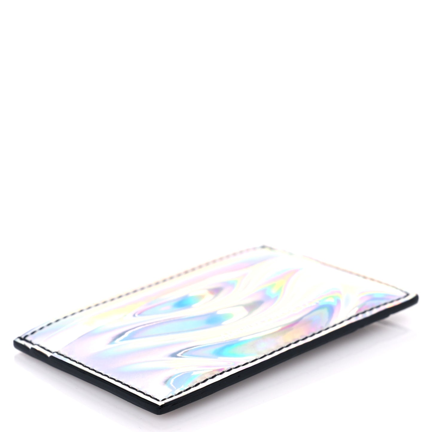 Iridescent PVC Calfskin Card Holder Silver