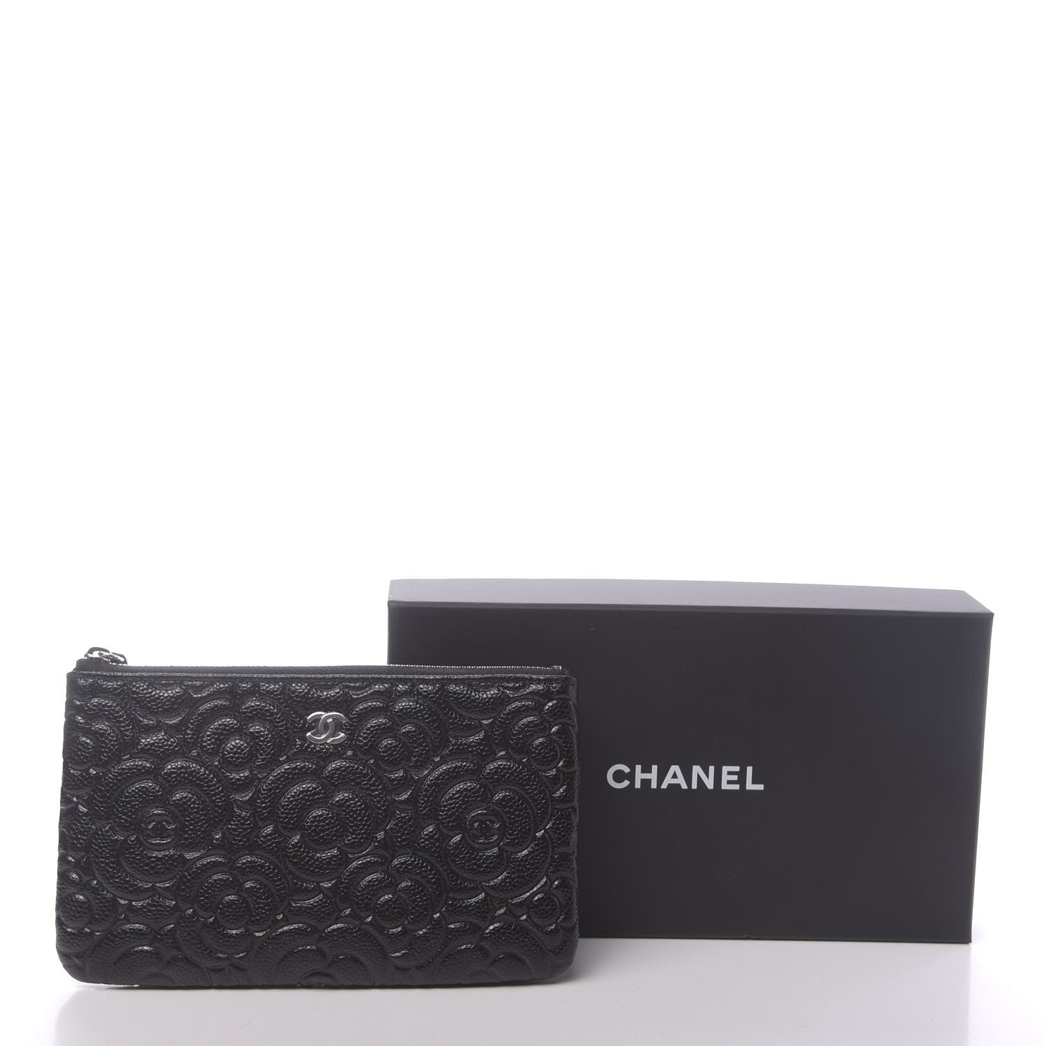 Chanel Caviar Camellia Embossed Cosmetic Pouch Black 8 of 8