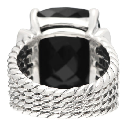 David Yurman Sterling Silver Diamond Black Onyx 20mm Wheaton Ring 54 7 4 of 5