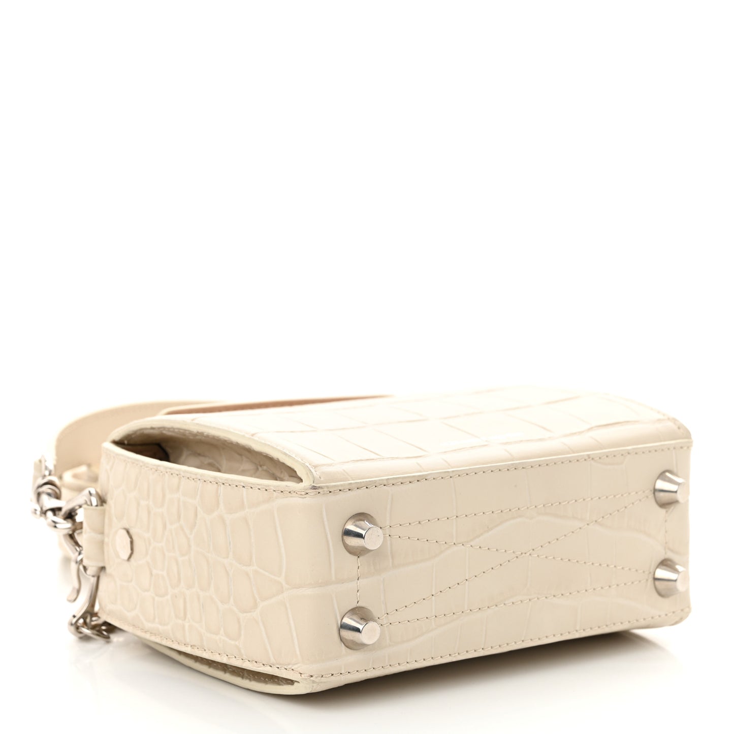Calfskin Crocodile Embossed Box Shoulder Bag 16 White Bone