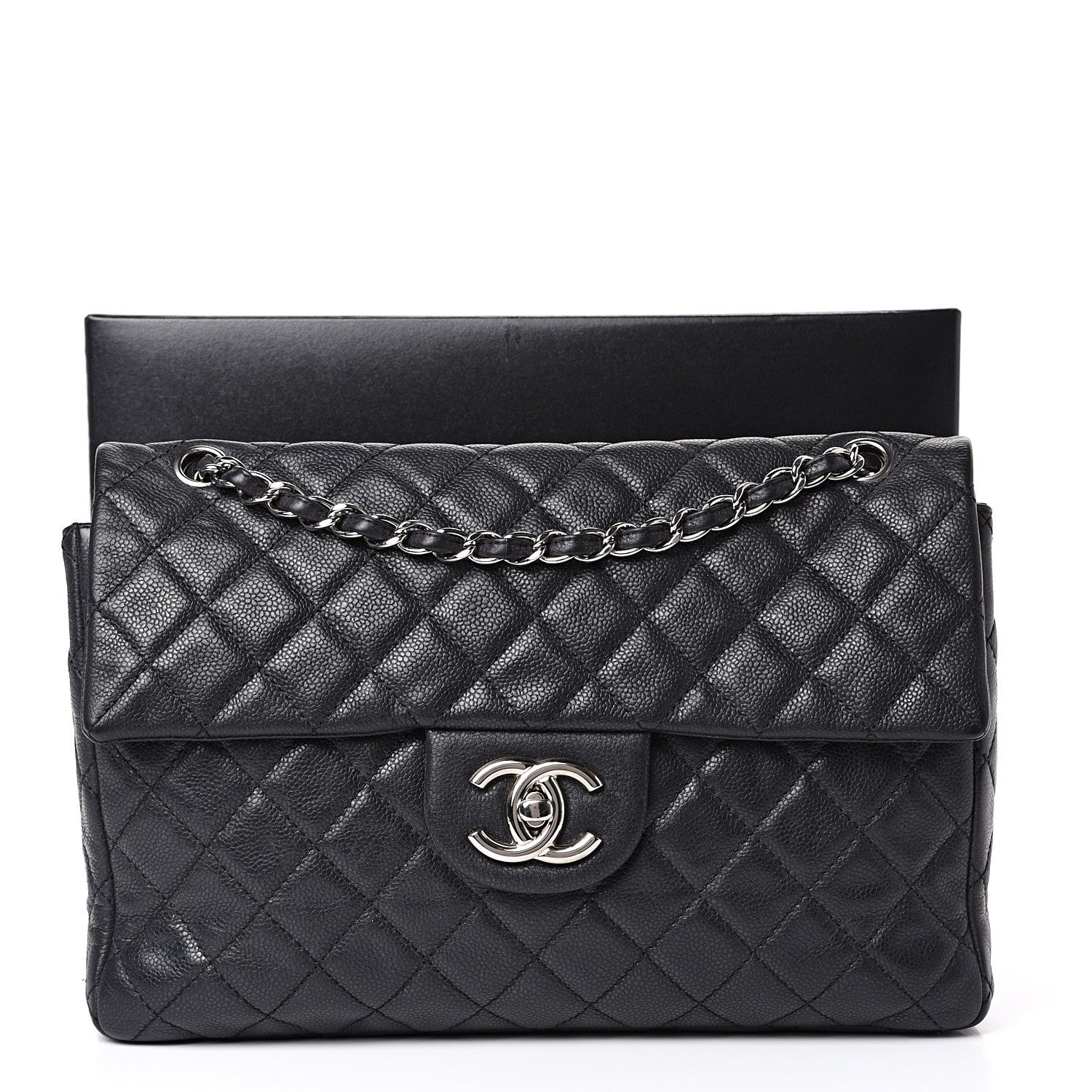 Chanel Washed Caviar Quilted Maxi Single Flap Black 12 of 12