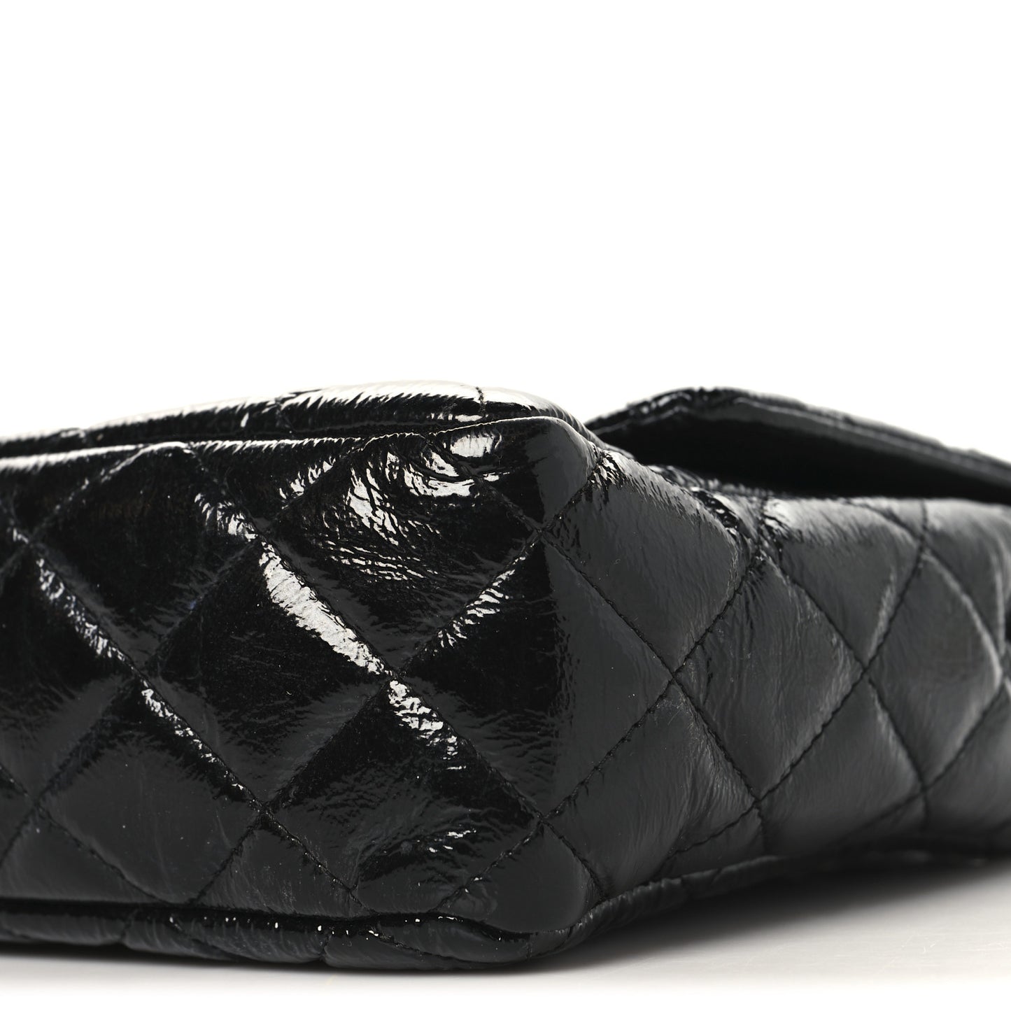 Crinkled Patent Quilted Jumbo Single Flap Black