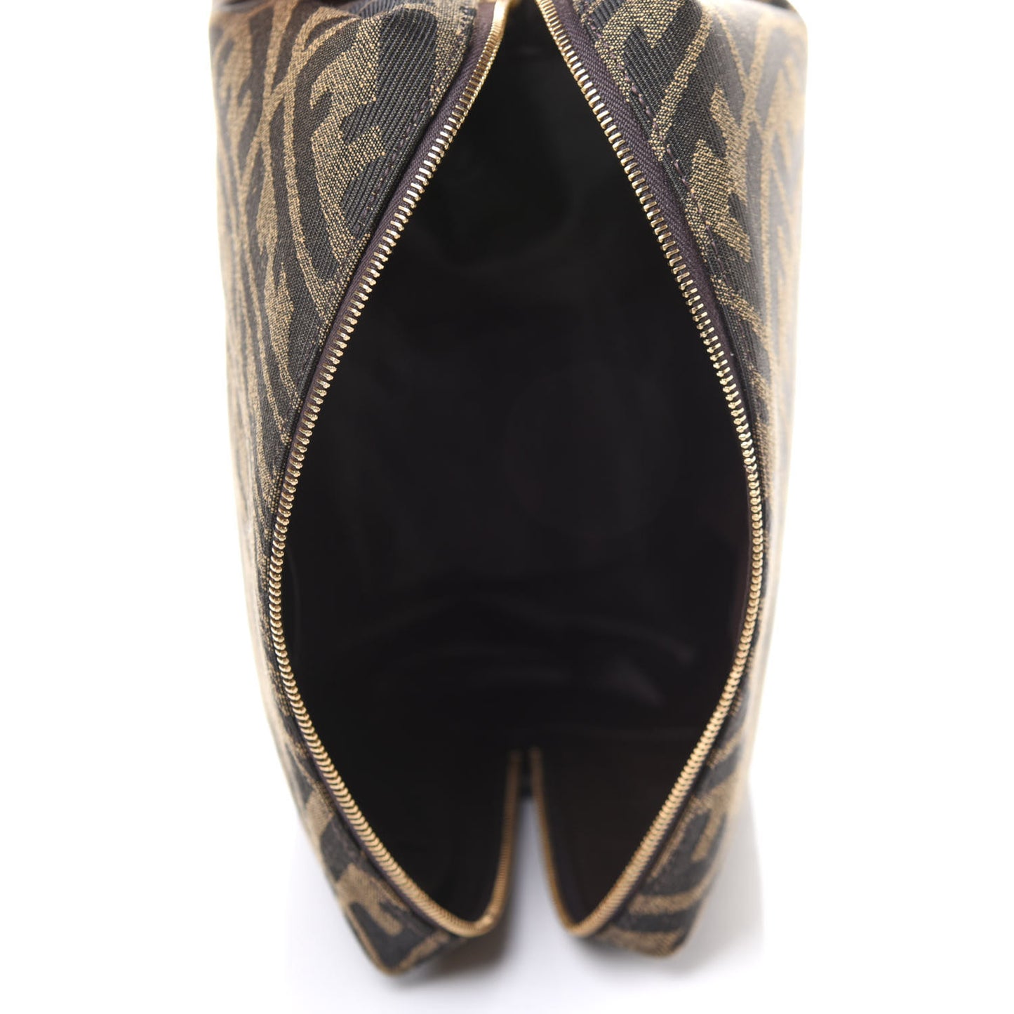 X SARAH COLEMAN Fabric Jacquard Vitello King FF Vertigo Medium Trapezoid Beauty Pouch Tobacco Moro Black