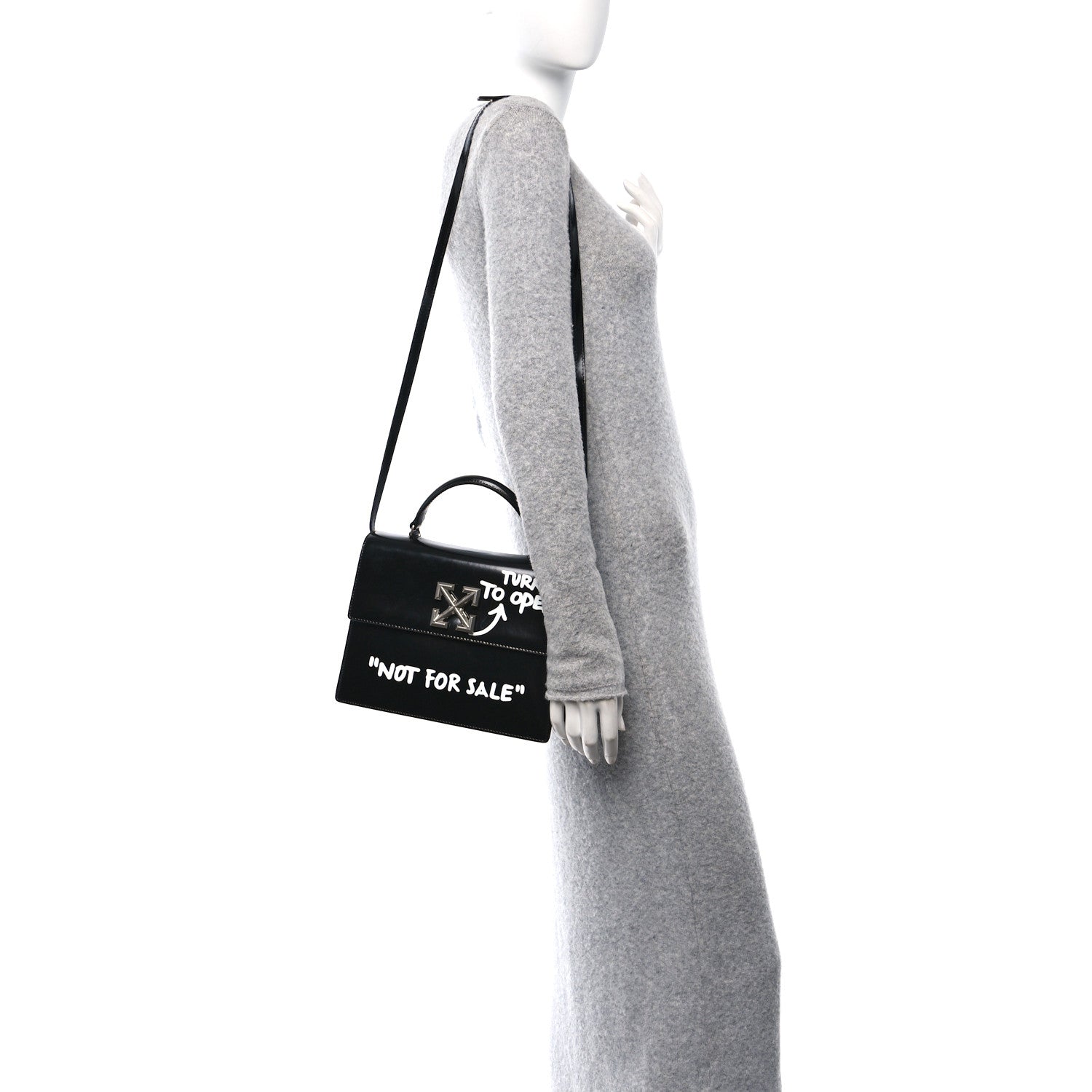 Off-White Calfskin Jitney 2.8 Not For Sale Top Handle Bag Black White 2 of 10