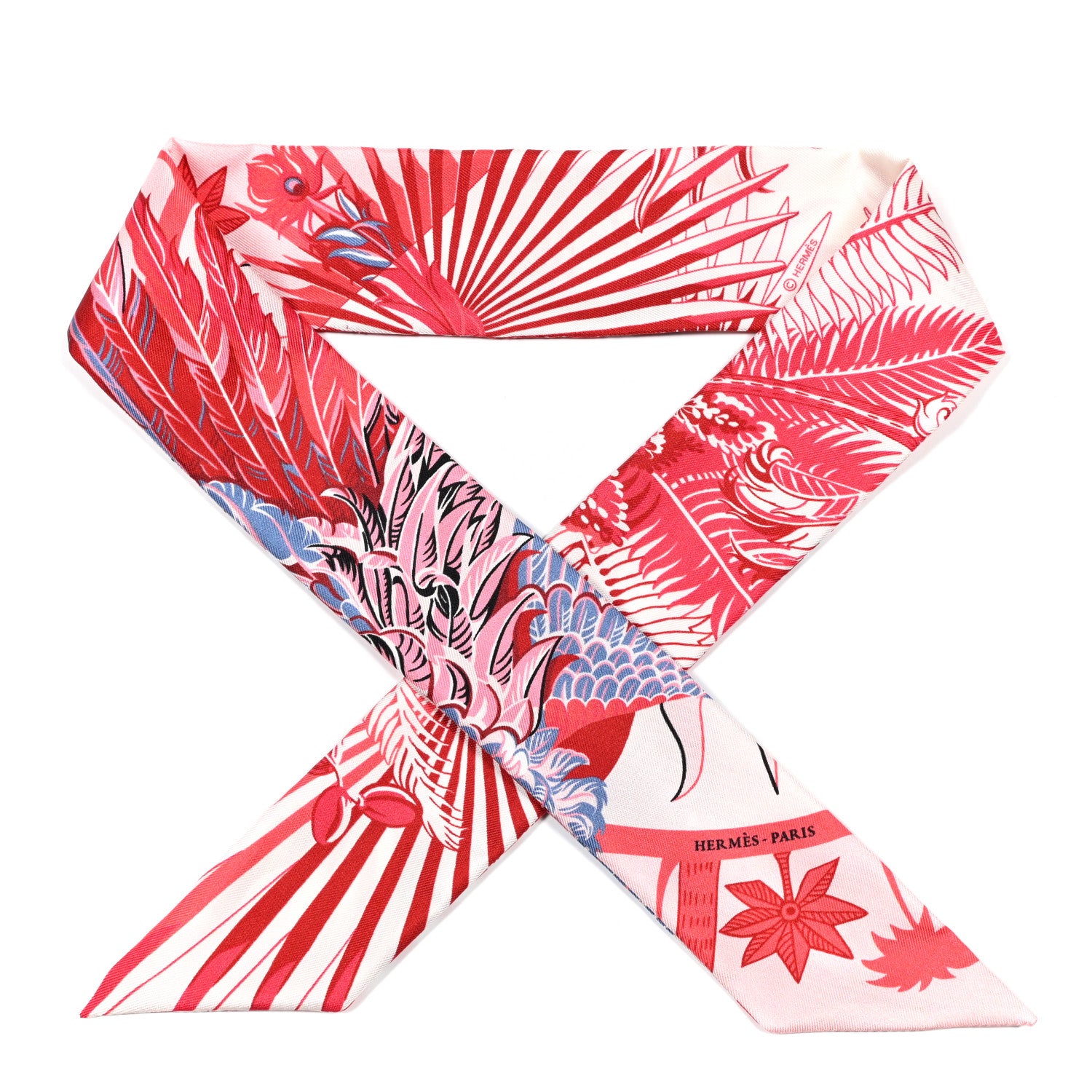 Hermes Silk Mythiques Phoenix Coloriages Twilly Blanc Corail Blue Jean 1 of 3