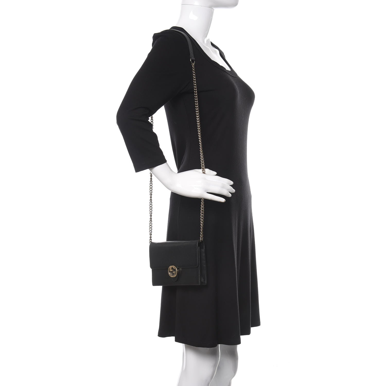 Gucci Dollar Calfskin Interlocking G Chain Wallet Black 2 of 13