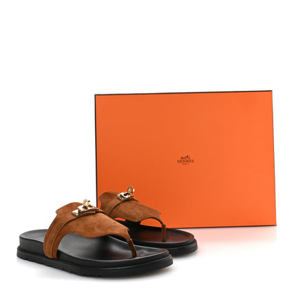 Hermes Suede Goatskin Womens Empire Sandals 37 Gold 9 of 9