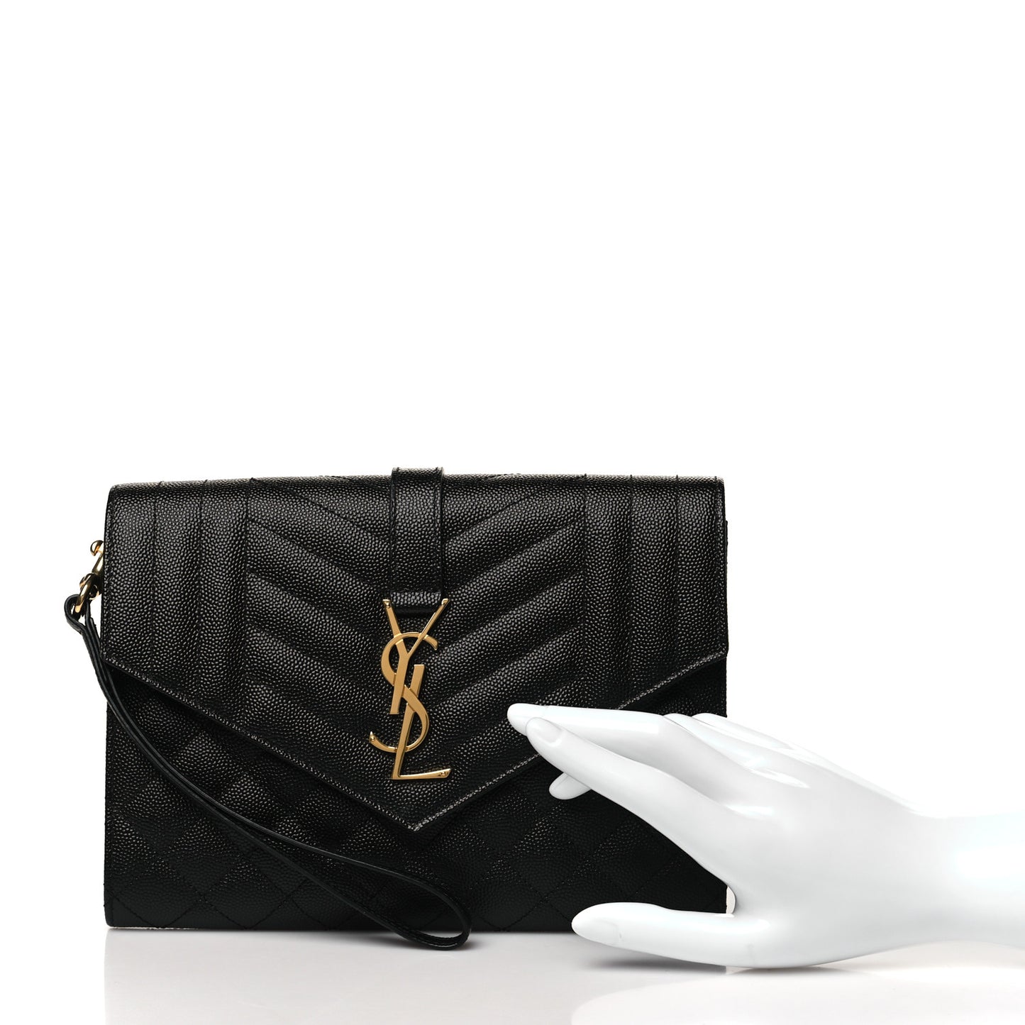 Grain De Poudre Textured Mixed Matelasse Triquilt Monogram Clutch Black