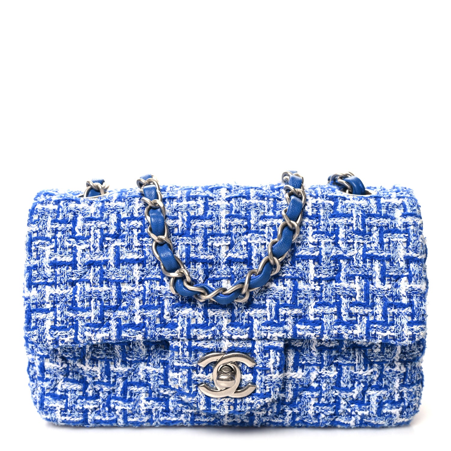 Chanel Tweed Quilted Mini Rectangular Flap Blue White 1 of 10
