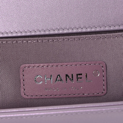 Chanel Metallic Lambskin Chevron Quilted Medium Boy Flap Pink 6 of 9