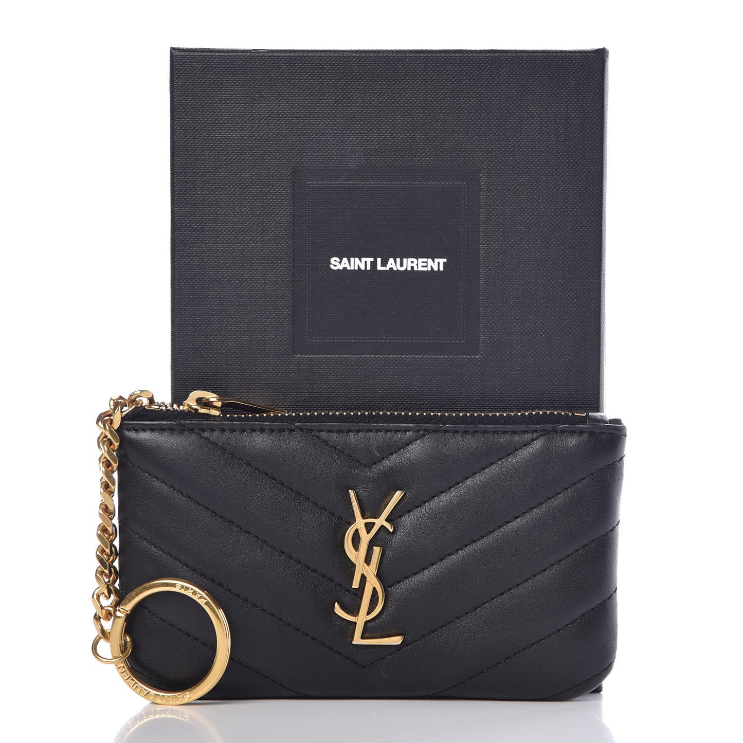 Calfskin Matelasse Monogram Key Pouch Black