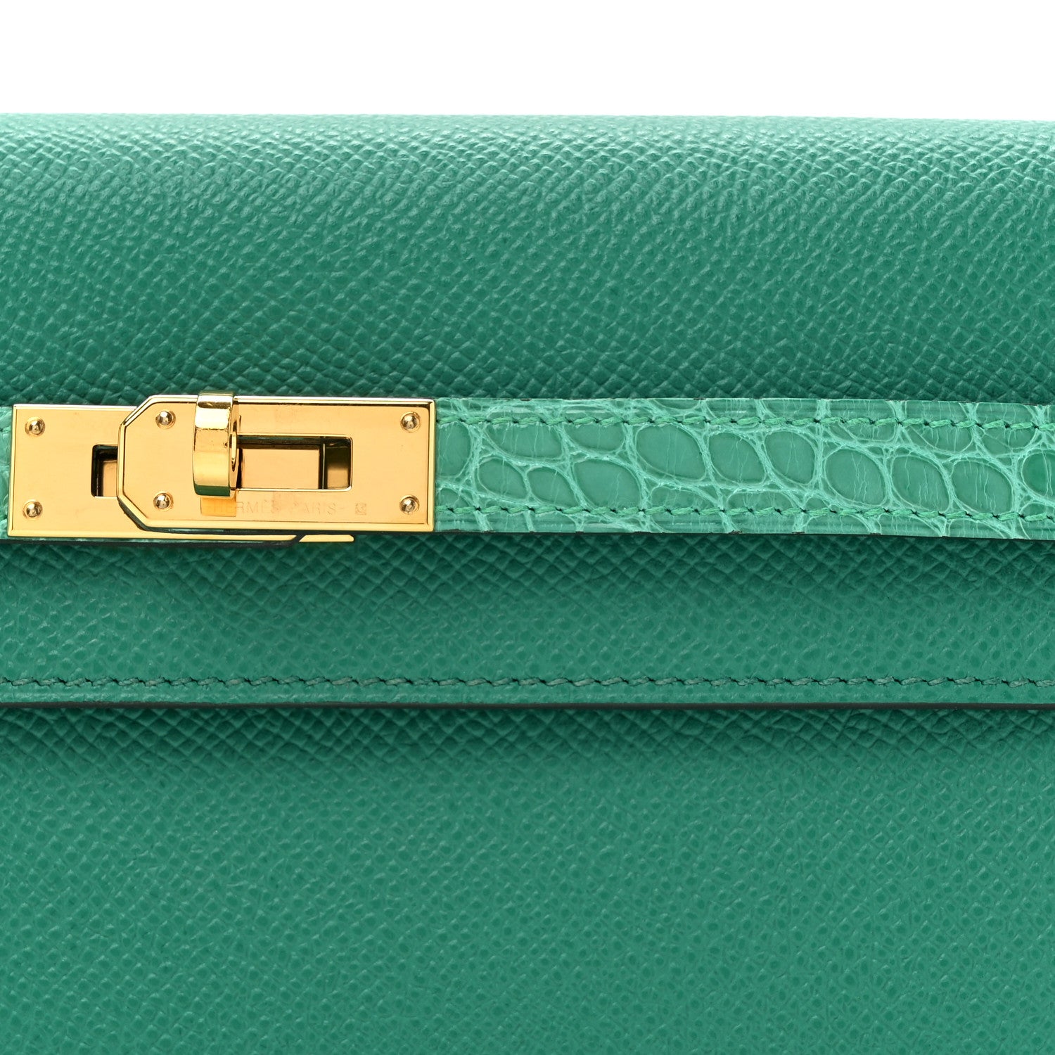Hermes Epsom Shiny Alligator Touch Kelly Wallet To Go Vert Jade 9 of 11