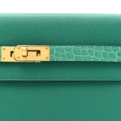 Hermes Epsom Shiny Alligator Touch Kelly Wallet To Go Vert Jade 9 of 11