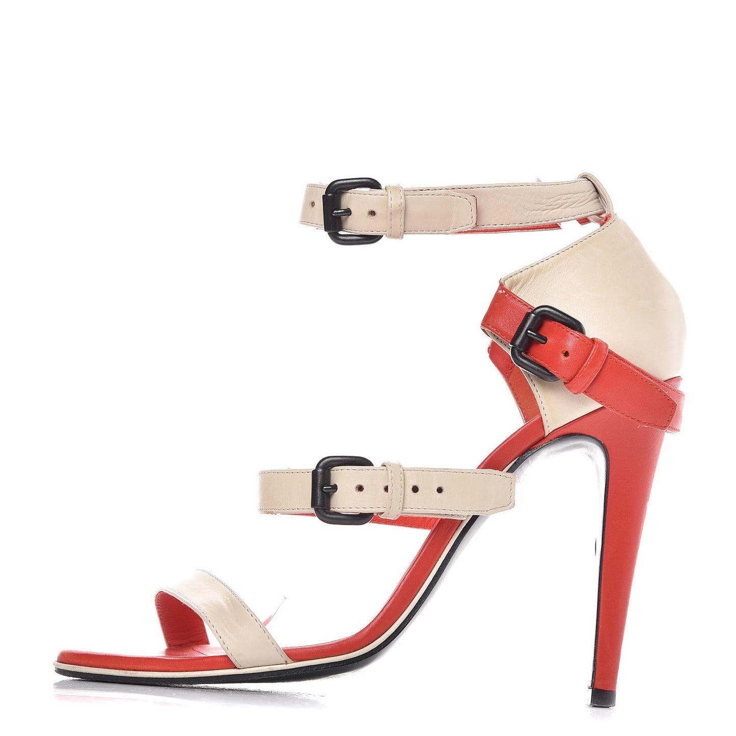 Calfskin Double Buckle Sandals 38.5 Stucco Fire