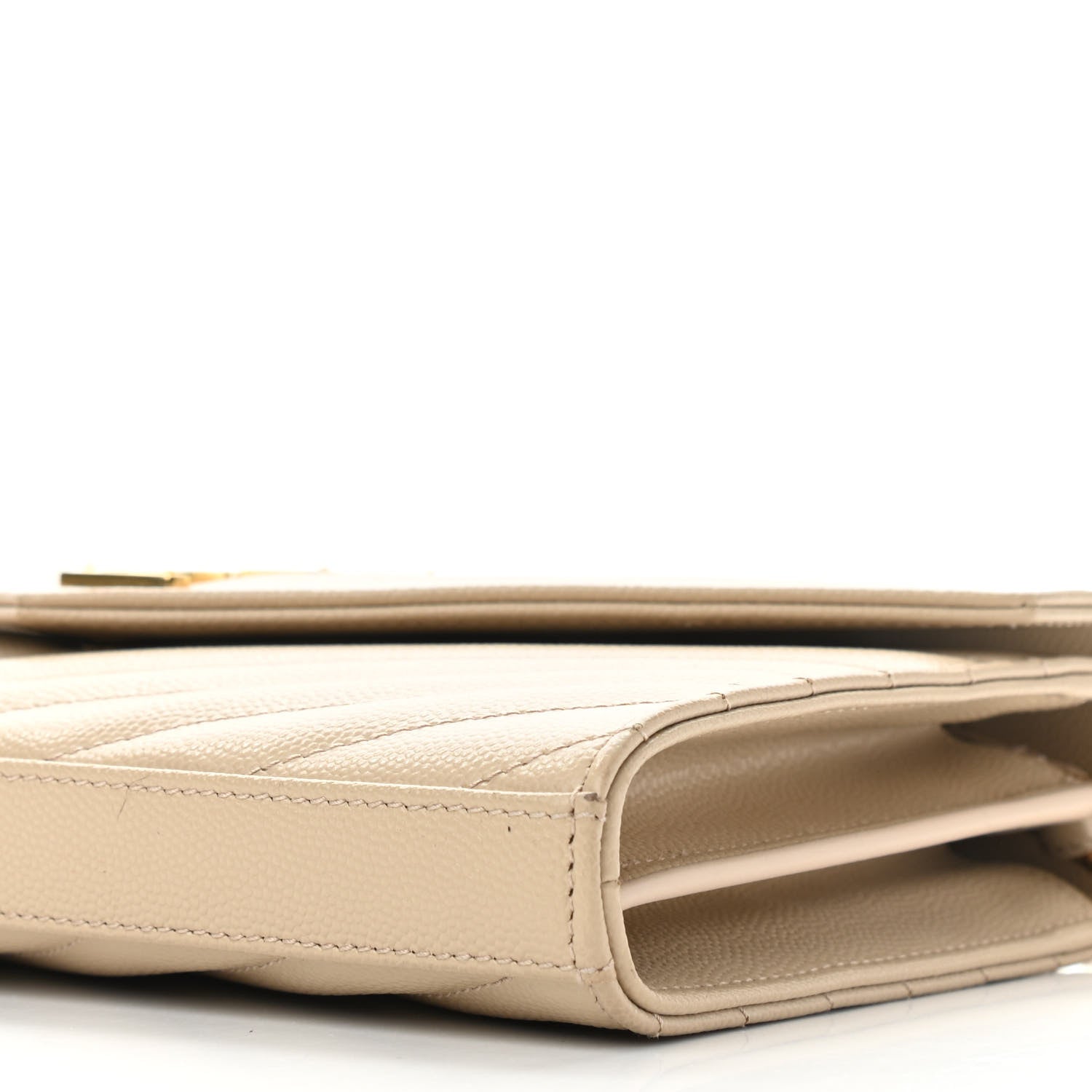 Saint Laurent Grain De Poudre Matelasse Chevron Cassandre Chain Wallet Deep Beige 9 of 9