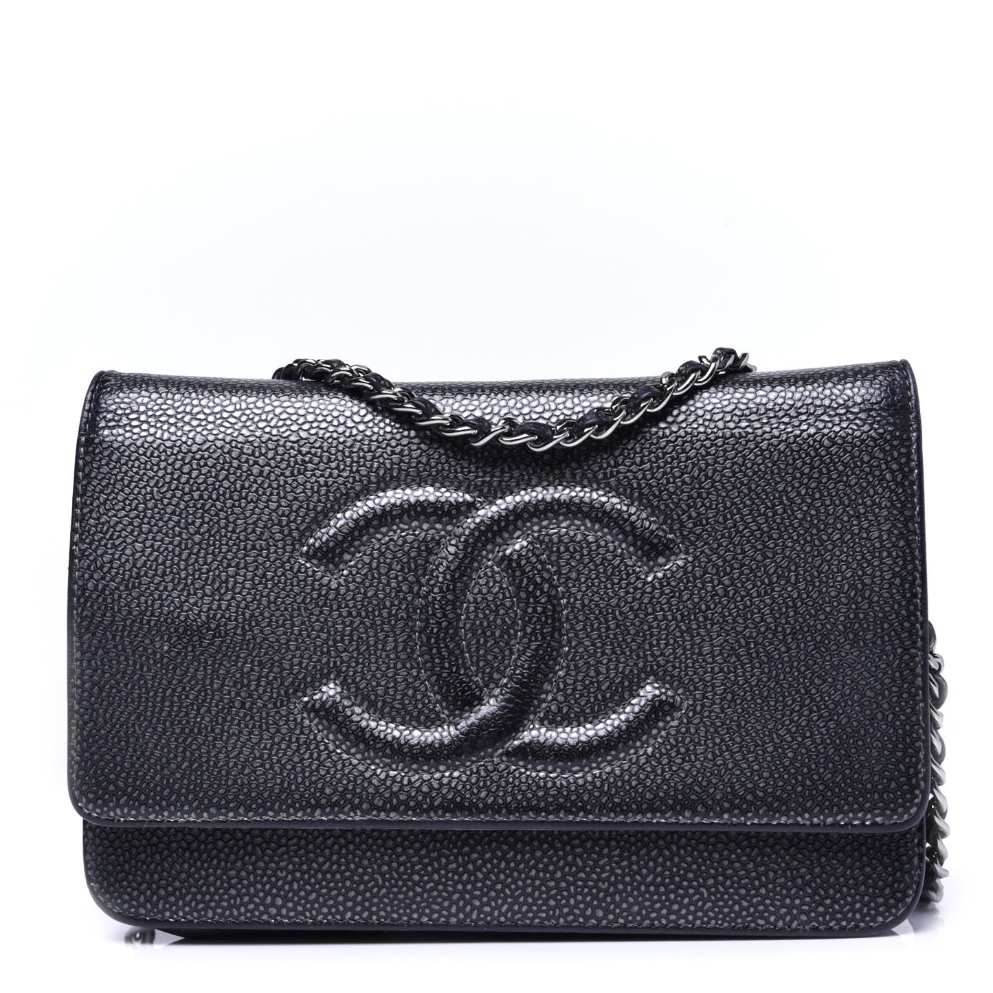 Metallic Caviar Timeless CC Wallet On Chain WOC Dark Silver